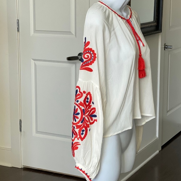 White Bohemian Embroidered Smock Top - Picture 3 of 5